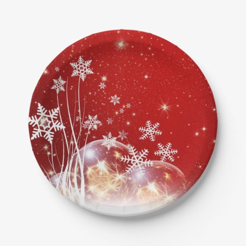 Red christmas white snow paper plates