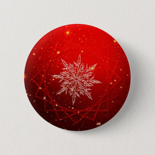 Red christmas white snow pinback button (Front)