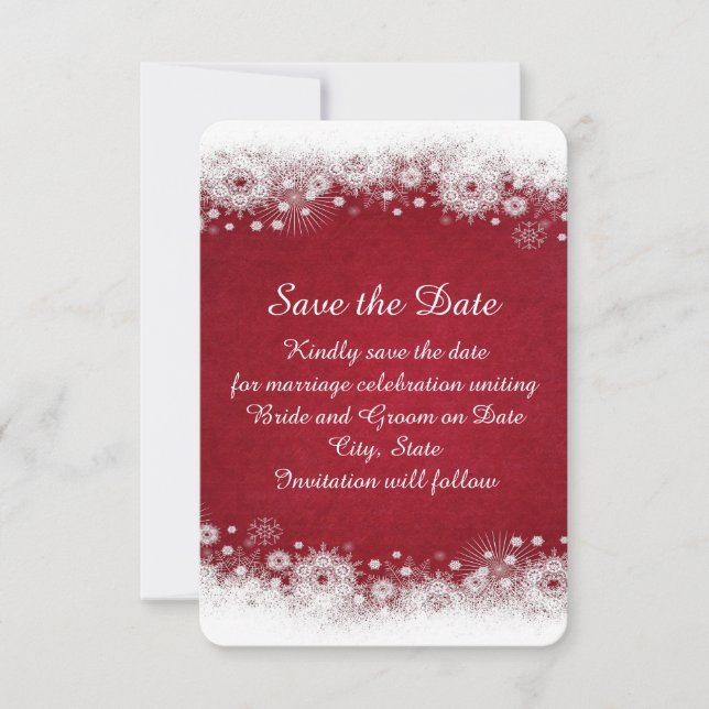 Red Christmas White Snowflakes Save the date (Front)