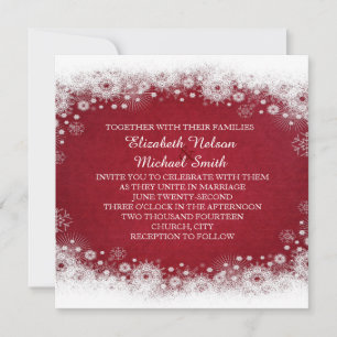 Red Christmas White Snowflakes Wedding Invite