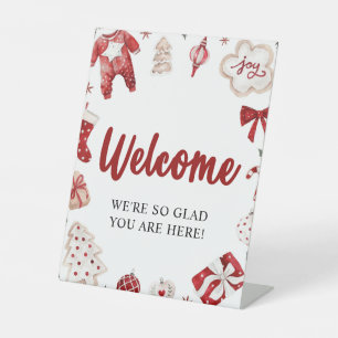 Red Christmas Winter Baby Shower Welcome Sign