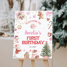 Red Christmas Winter Birthday Party Welcome Sign