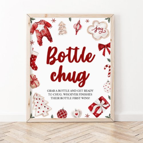 Red Christmas Winter Bottle Chug Baby Shower Sign