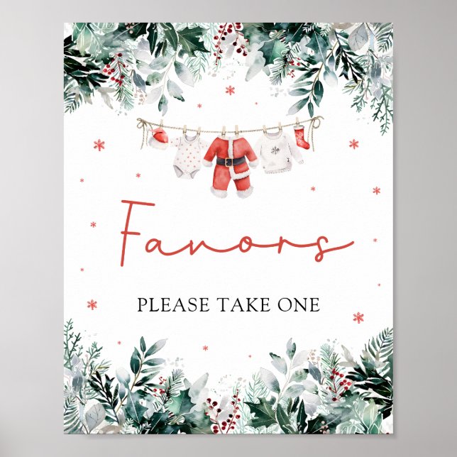 Red Christmas Winter Cute Santa Baby Shower Favors Poster (Front)