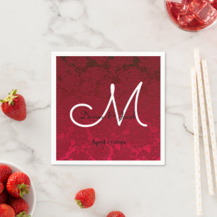 Red Christmas Winter Wedding Reception Monogram Napkins