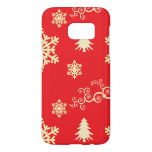 Red Christmas with Cream Snowflakes Samsung Galaxy S7 Case