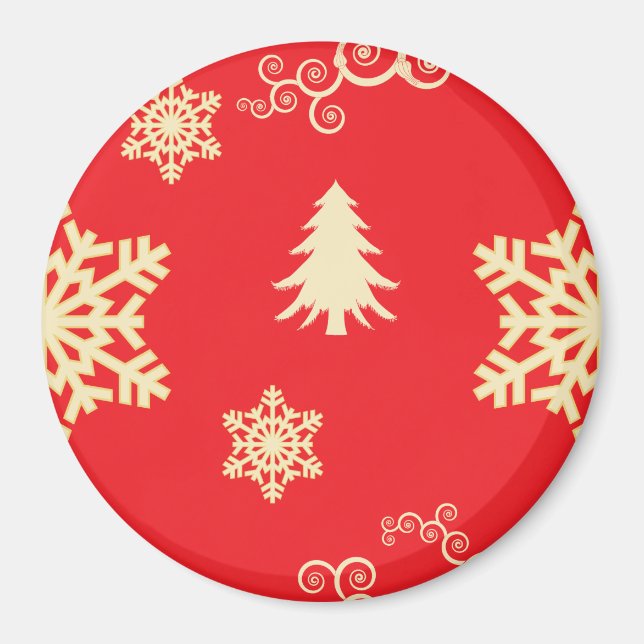 Red Christmas with Cream Snowflakes Magnet (Front)