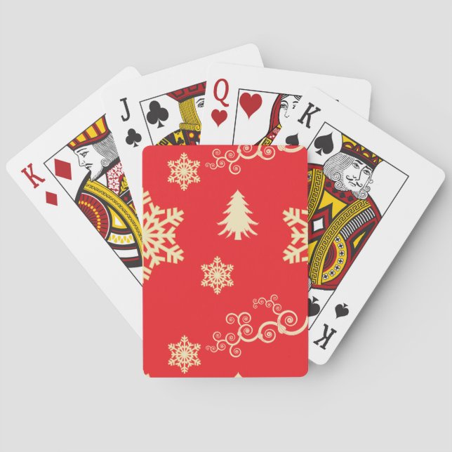 Red Christmas with Cream Snowflakes Poker Cards (Back)