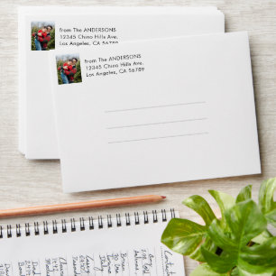 Red Christmas with Photo Return Address Envelope