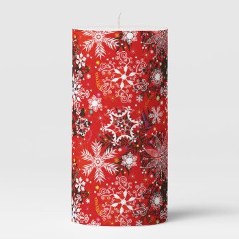 Red Christmas With Snowflakes Pillar Candle by All_About_Christmas at Zazzle
