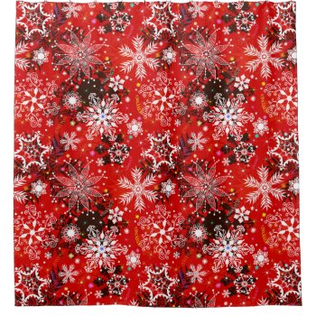 Red Christmas With Snowflakes Shower Curtain by All_About_Christmas at Zazzle