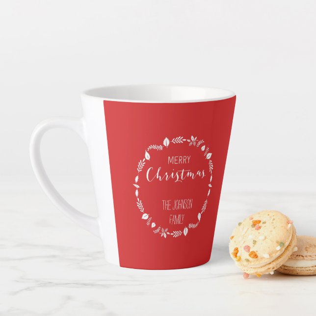 Red Christmas With White Leaves Decor Latte Mug (In Situ)