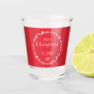 Red Christmas With White Leaves Decor Shot Glass