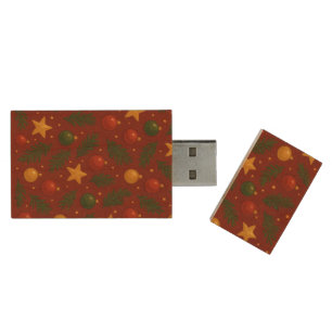 Red Christmas Wood USB Flash Drive – Classic 