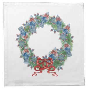 Red Christmas Wreath Blue Ginger Jar Jars Cloth Napkin
