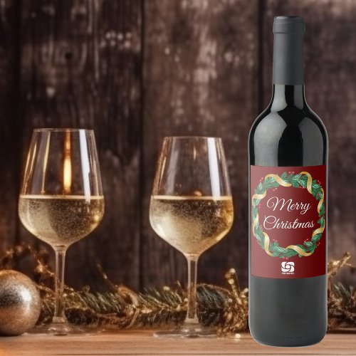 Red Christmas Wreath Custom Company Logo Party Wine Label