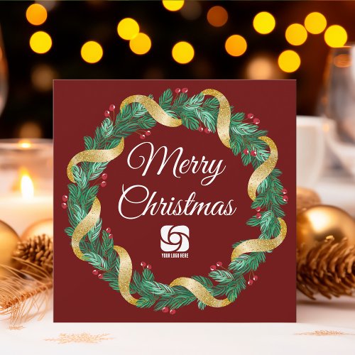 Red Christmas Wreath Custom Company Marketing Holiday Card