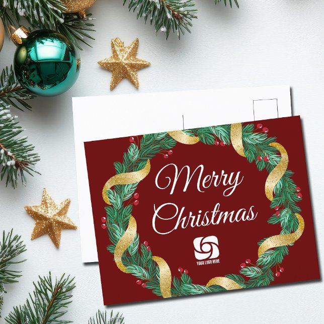 Red Christmas Wreath Custom Company Marketing Holiday Postcard (Creator Uploaded)