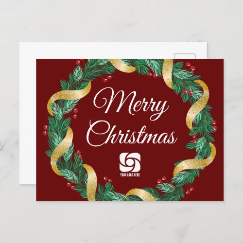 Red Christmas Wreath Custom Company Marketing Holiday Postcard