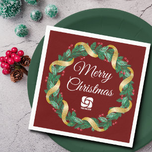 Red Christmas Wreath Custom Company Marketing Napkins