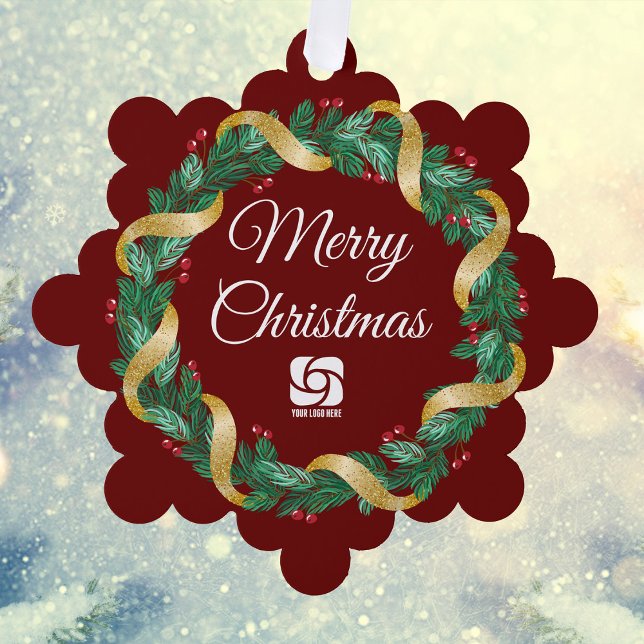 Red Christmas Wreath Custom Company Marketing Ornament Card (Creator Uploaded)