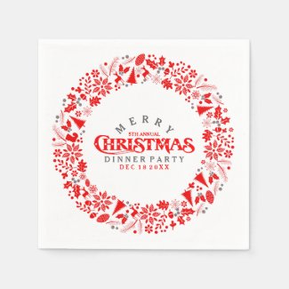 Red Christmas Wreath Dinner Party Invite Napkin