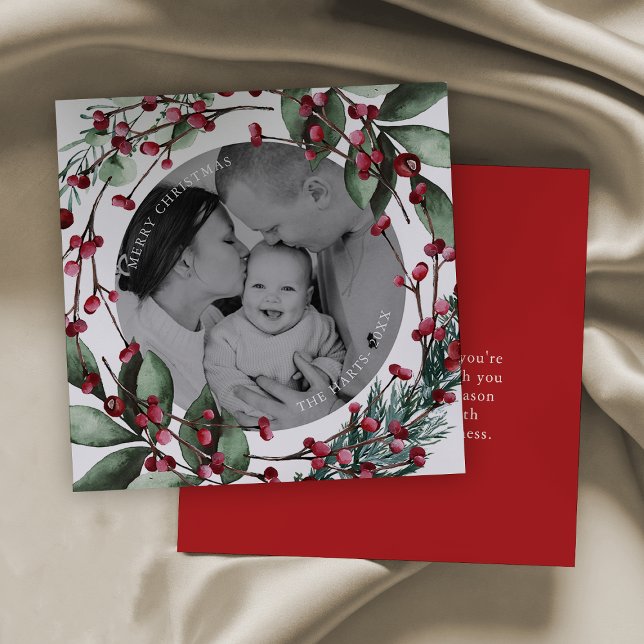 Red Christmas Wreath Pine and Berries Invitation (Creator Uploaded)