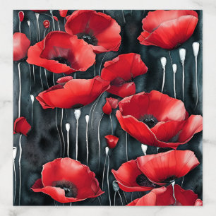 Red Chrome Black Ink Flow Poppies 3D Floral 8k Res Envelope Liner