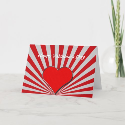 Red chrome heart on red silver fan rays card