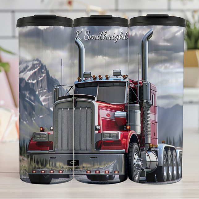 Red Chrome Semi Truck Mountain Road Thermal Tumbler (Creator Uploaded)