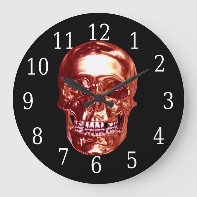 Red Chrome Skull Round Clock (Front)