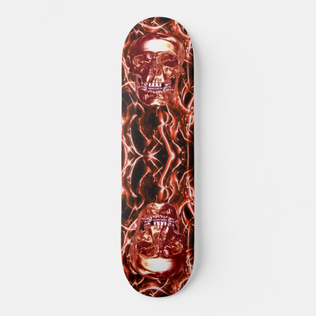 Red Chrome Skulls Skateboard Deck (Front)