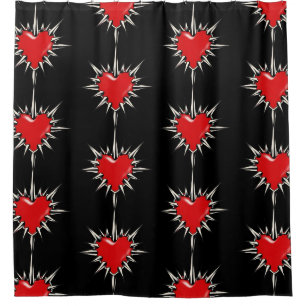 Red Chrome Spiked Heart Shower Curtain