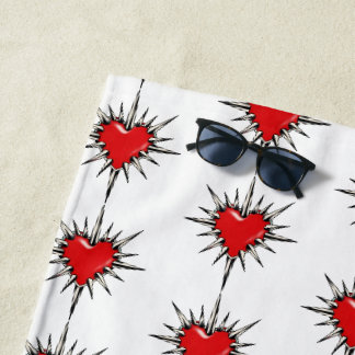 Red Chrome Spiked Heart Sigil Beach Towel