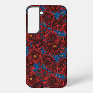 Red chrysanthemum flowers and orange beetles samsung galaxy s22+ case