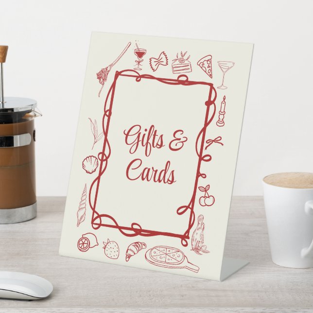 Red Ciao Miss Italian Bridal Shower Gifts & Cards Pedestal Sign (In SItu)
