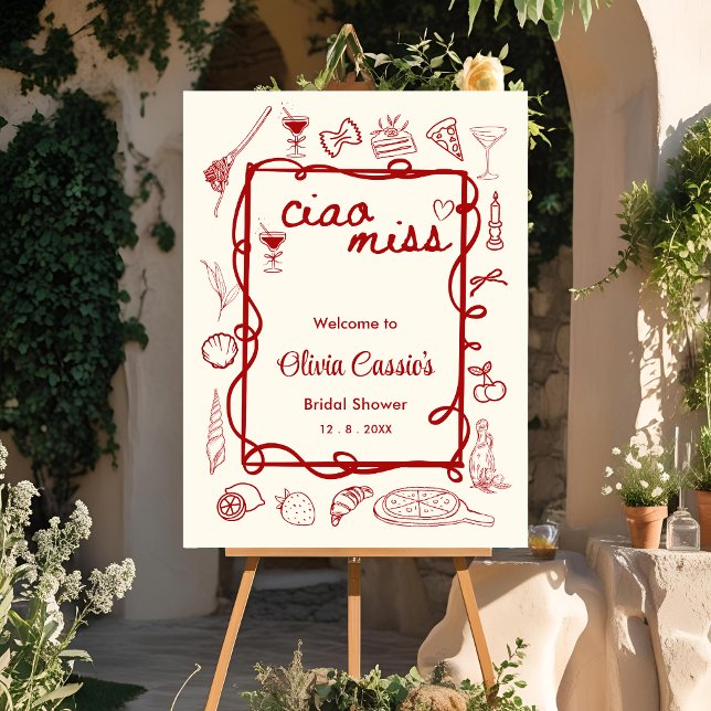 Red Ciao Miss Italian Bridal Shower Welcome Sign (Creator Uploaded)