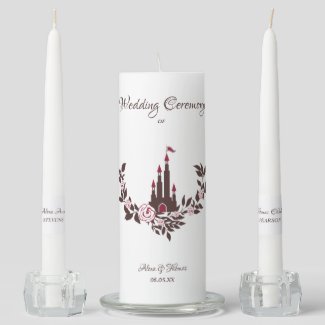 Red Cinderella Castle Fairytale Wedding Themed Unity Candle Set