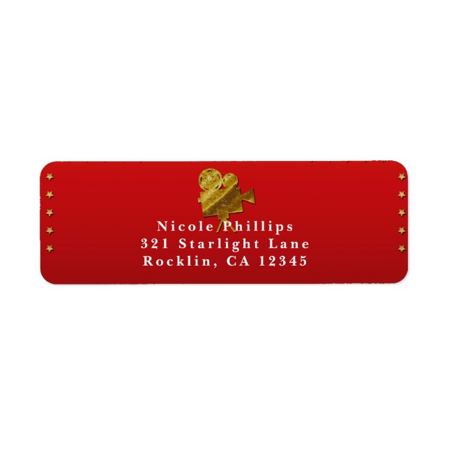 Red Cinema & Gold Stars Hollywood Party Invitation Label (Front)