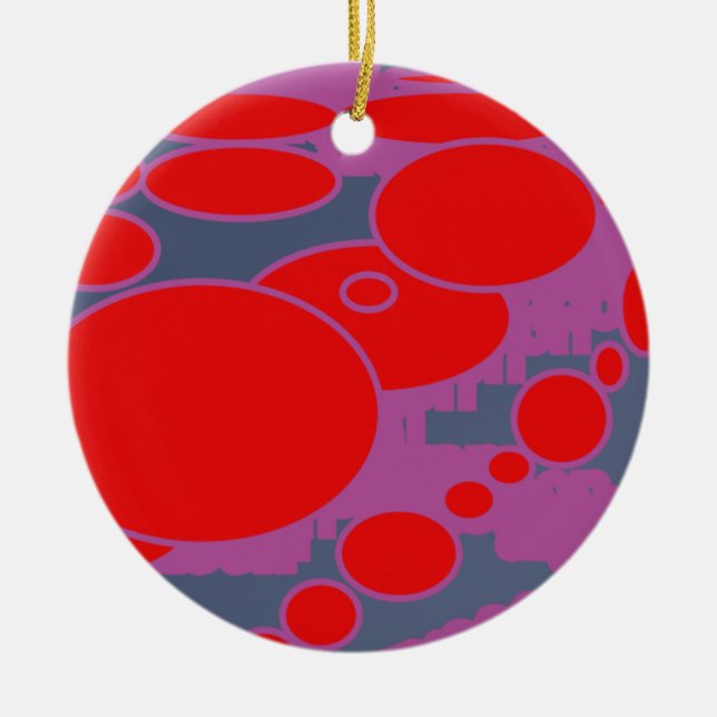 red circle and dark blue purple abstract art ceramic ornament (Front)