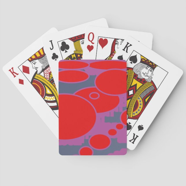 red circle and dark blue purple abstract art poker cards (Back)