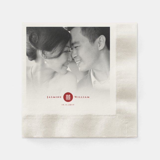 Red Circle Double Happiness Chinese Wedding Photo Paper Napkins (Front)