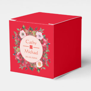 Red circle floral wreath modern Chinese wedding Favor Boxes