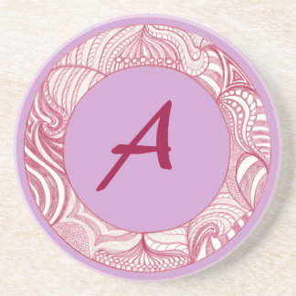 Red Circle Line Drawing, Monogram Coasters
