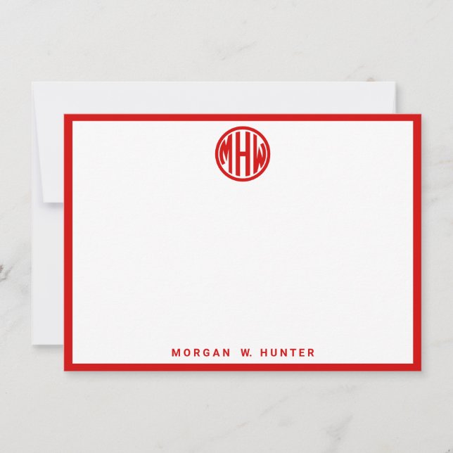 Red Circle Monogram Font DIY BG Thank You Card (Front)
