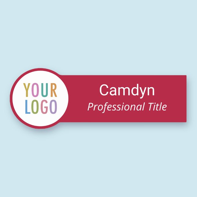 Red Circle Shaped Name Tag Custom Company Logo (MISOOK Circle Shaped Rectangle Red Name Tag)