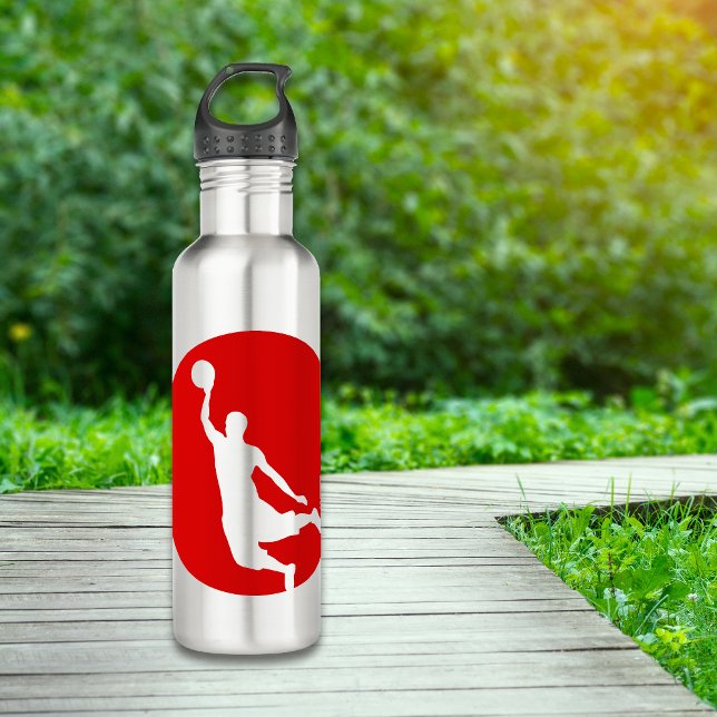 Red Circle Silhouette Basketball Personalized Water Bottle (Creator Uploaded)