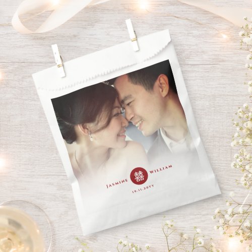 Red Circle Simple Double Happiness Chinese Wedding Favor Bag