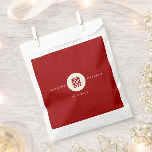 Red Circle Simple Double Happiness Chinese Wedding Favor Bag