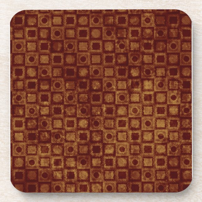 Red Circles and Squares on Gold Drink Coaster (Front)